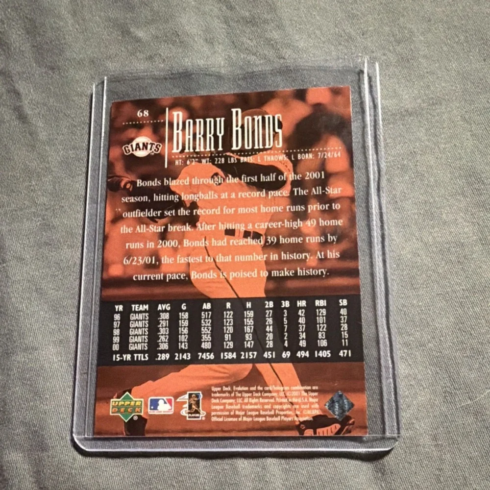 Upper Deck 2001 Evolution Barry Bonds #68 San Francisco Giants Baseball Card MLB